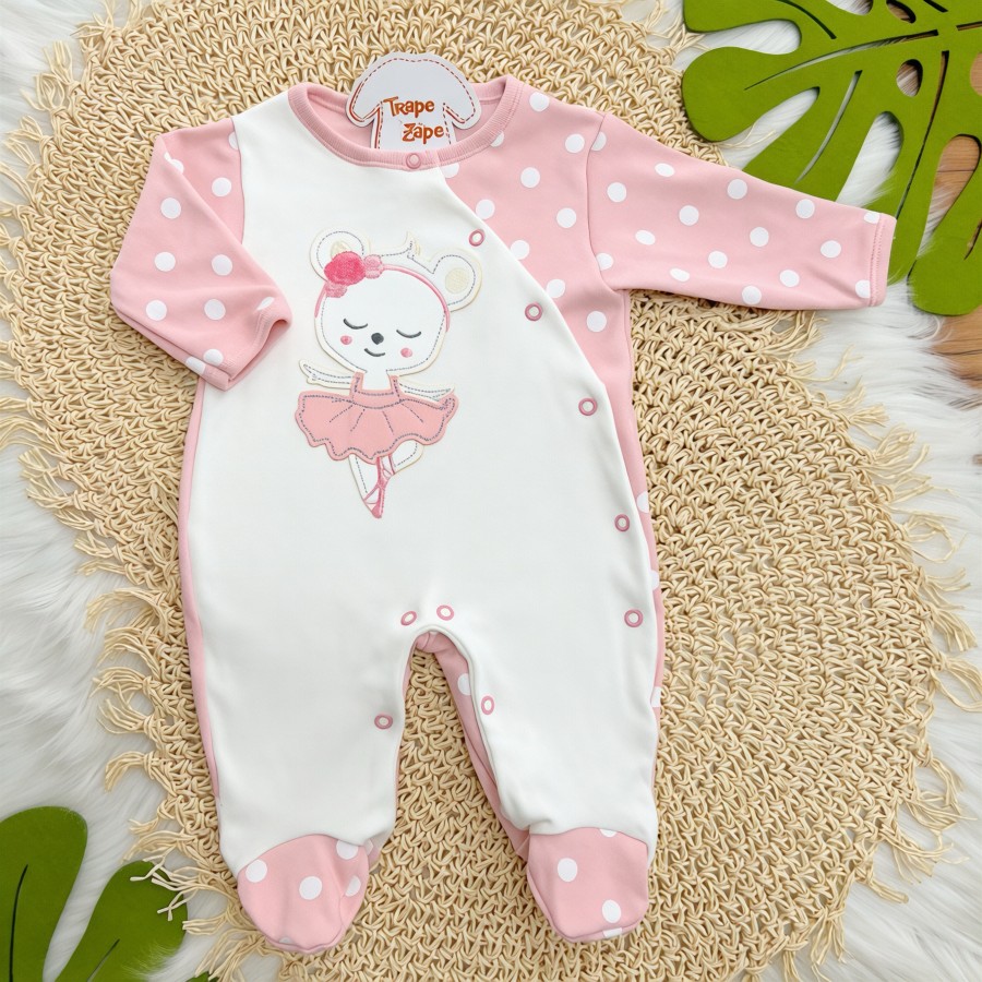 Macacão Malha Trape Zape - Princesa Bailarina - Rose e Off White